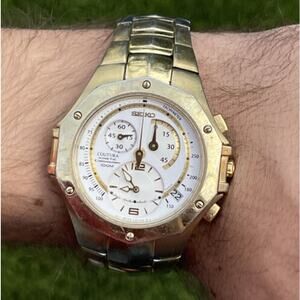 Seiko Coutura Kinetic Chronograph 7L22-0AL0 Gold Tone Rare Men’s Watch